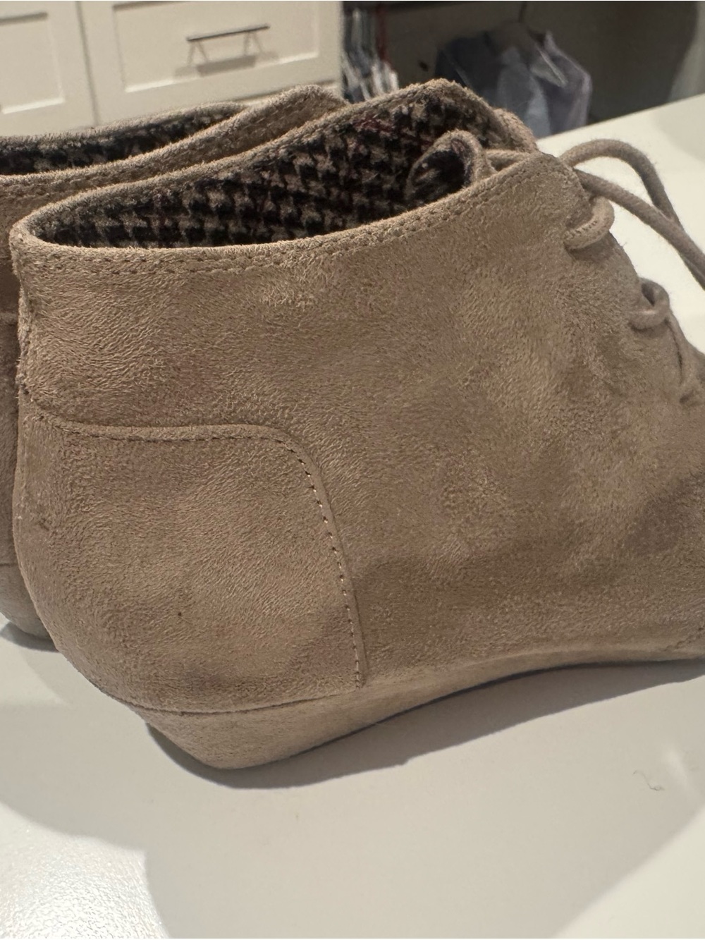 Women's Suede Lace-Up Ankle Booties in Taupe